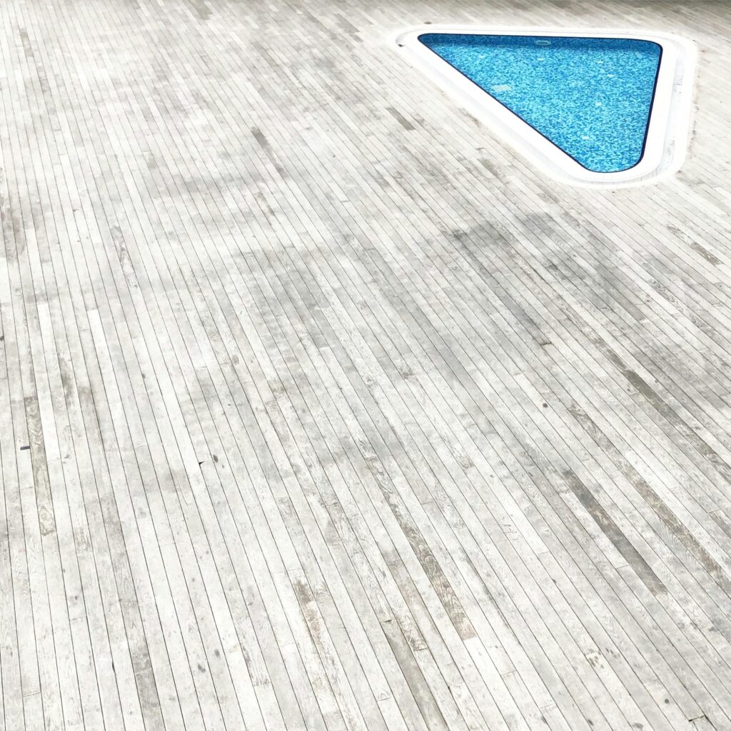 A gray pool deck