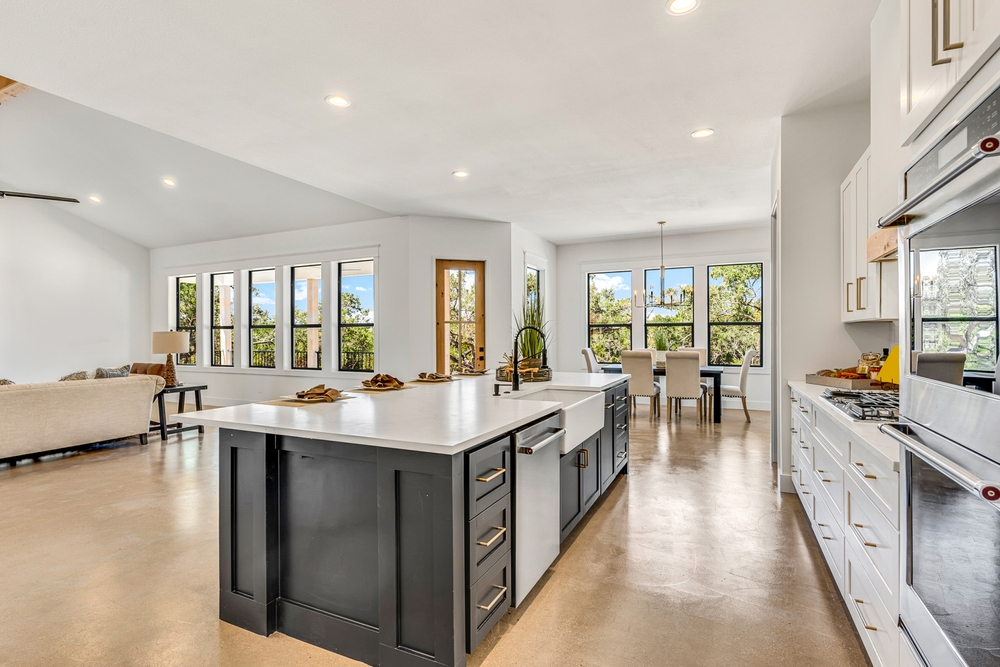 A newly painted interior of a kitchen and its cabinets